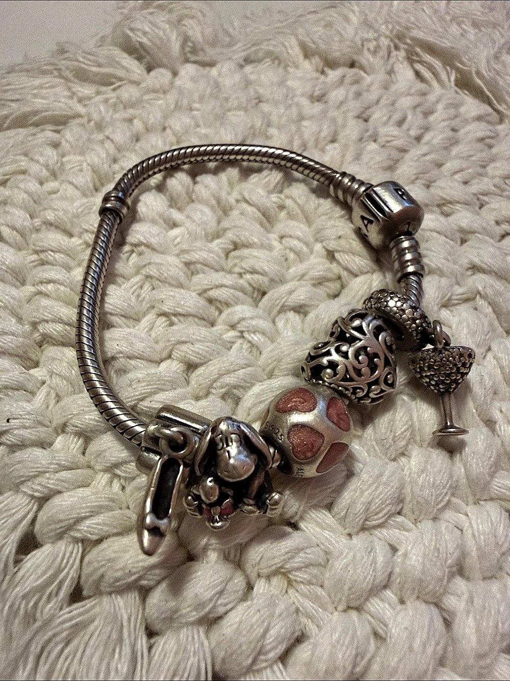 Pandora Silver & Pink Charm Bracelet